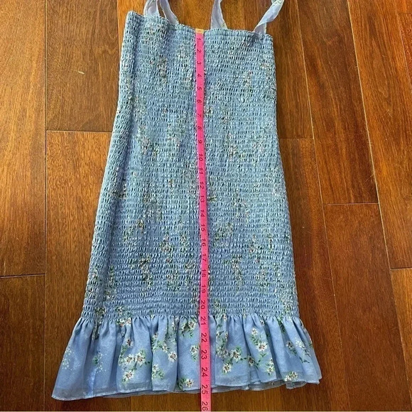 Amanda Uprichard x Revolve Amara Smocked Mini Dress Floral Blue Sundress Petite - Picture 12 of 12